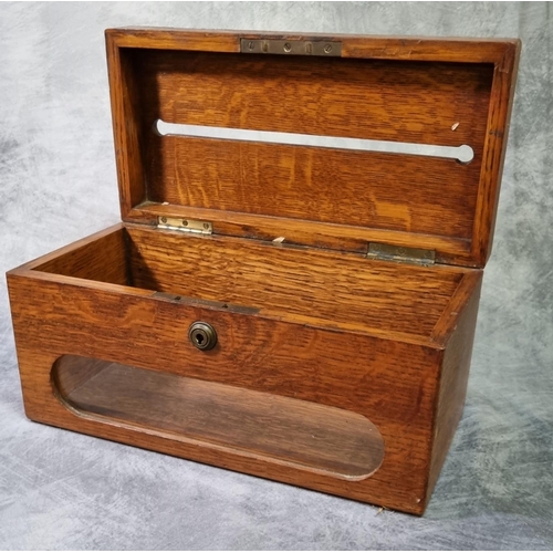 431 - Early 20th Century oak letter box of plain rectangular form, the top with brass plaque marked 'Lette... 