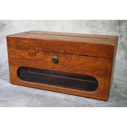 431 - Early 20th Century oak letter box of plain rectangular form, the top with brass plaque marked 'Lette... 