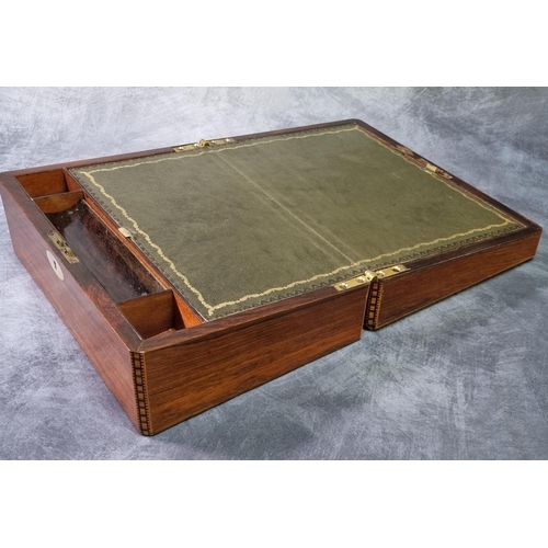 432 - 19th Century rosewood writing slope, the top centrally inlaid with mother of pearl and having mixed ... 