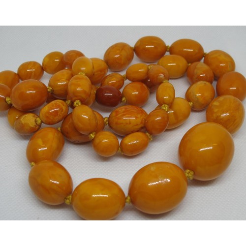 404 - A string of butterscotch amber beads.  Comprising forty five graduated beads.  Approx weight 144.2.
... 