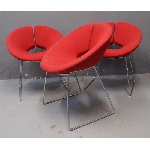 7 - Set of six red upholstered contemporary designer Artifort 'Apollo' chairs by Patrick Norguet on sled... 