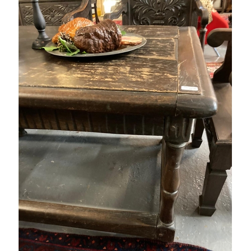 18 - 17th century style oak refectory table having framed two plank top over arcade frieze with baluster ... 