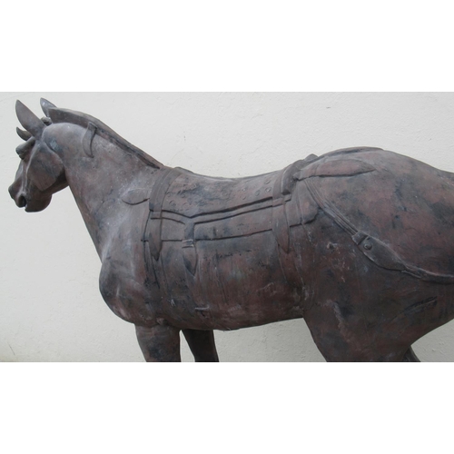 55 - Near life-size Chinese terracotta pottery horse with pad saddle on rectangular base.  Overall 1.5M h... 