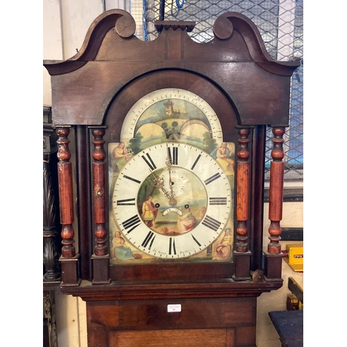 86 - 19th century Welsh mahogany eight day long case clock by J Jones of Pwllheli, having broken swan nec... 