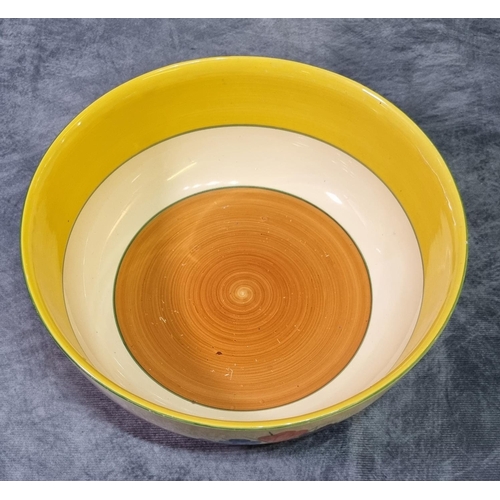 180 - Clarice Cliff Newport pottery 'Bizarre' crocus design fruit bowl. 24cm diameter approx. Black printe... 