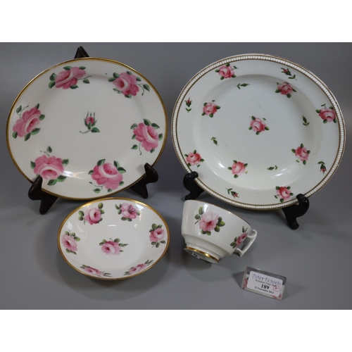 189 - Collection of 19th Century Swansea porcelain rose design items to include: cabinet cup and saucer an... 