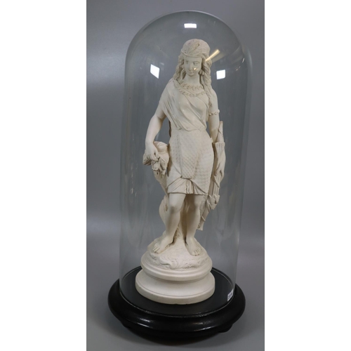 208 - Simulated Parian Ware figure, 'America' with glass dome on ebonized circular base.  40cm high approx... 