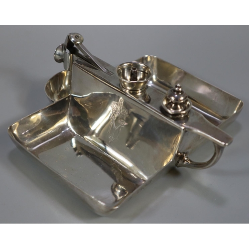 268 - Rare silver cigar cutter lighter table ashtray with crown crest, loop handles, of octagonal form, re... 