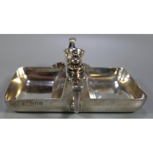 268 - Rare silver cigar cutter lighter table ashtray with crown crest, loop handles, of octagonal form, re... 