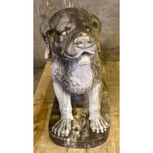 461 - Large Weathered marble garden statue in the form of a stylised seated hound dog.  67cm long, 74cm hi... 