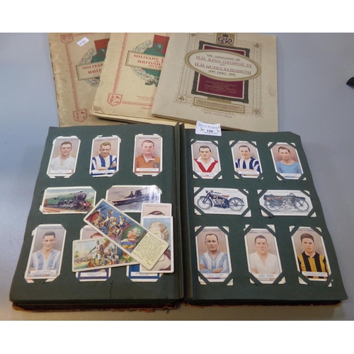 100 - Cigarette cards collection in large old album and three sets stuck in original albums. Good range of... 