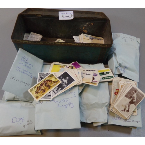 103 - Cigarette cards, selection in old tin, also some Twinings tea cards. 
(B.P. 21% + VAT)