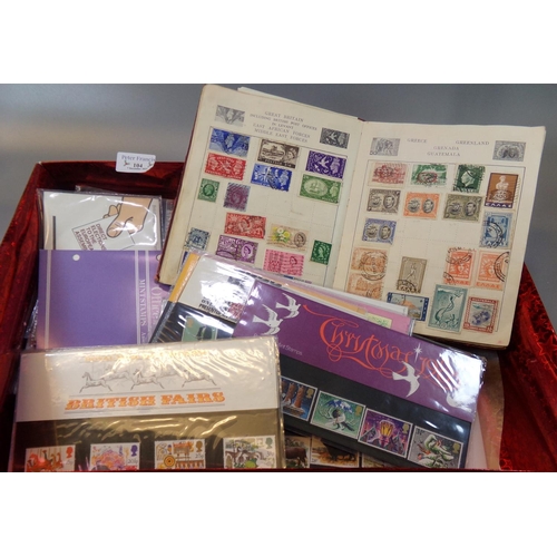 104 - Box with all world collection of stamps in album, stockbook, envelopes and selection of GB presentat... 