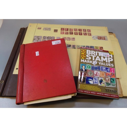 117 - Large brown stamp album with mostly Great Britain stamps; Victorian to early QEII and album of cover... 