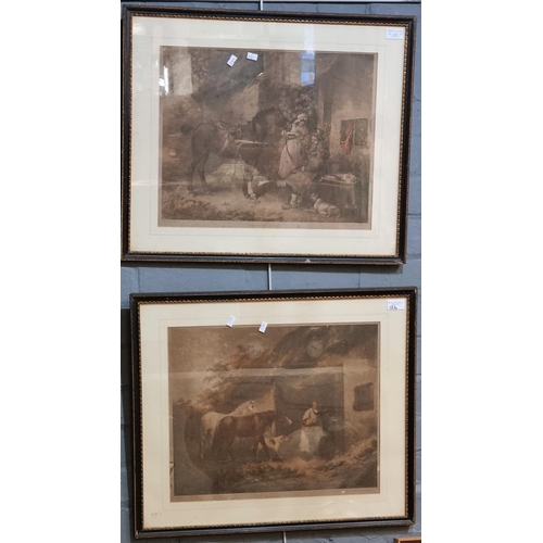 126 - After George Moorland, two sepia coloured prints, 'The Country Butcher' and 'The Horse Breeder'. 36 ... 