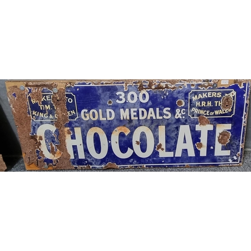 132 - Vintage single sided enamel advertising sign '300 Gold Medals, Chocolate', distressed condition.
(B.... 