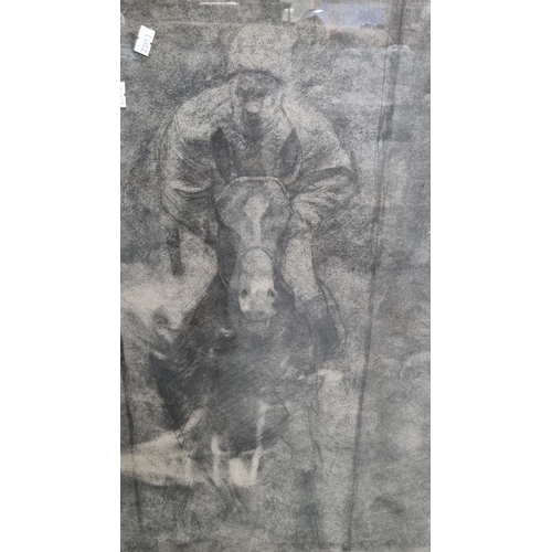 139 - Mark Ivan Clark, study of a jockey at full gallop, black chalk. Gilt glazed frame. 71 x 57cm approx.... 