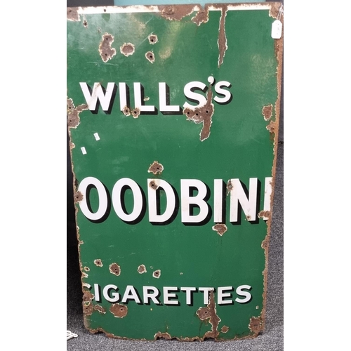 140 - Large  enamel single sided advertising sign 'Will's Woodbine cigarettes', distressed condition. 115 ... 