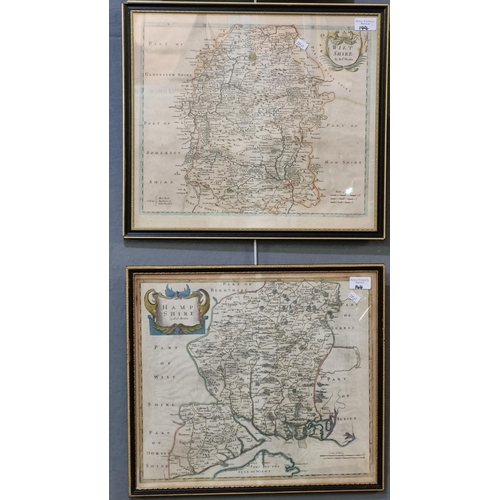 144 - A group of original framed maps to include; Robert Morden 'Wiltshire', 'Hampshire' and 'Chester', to... 