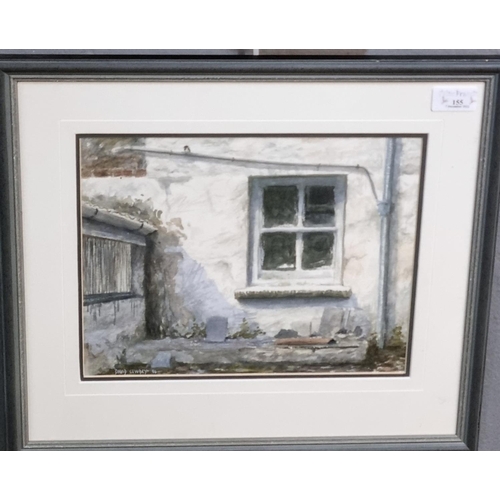 155 - David Cowdry, Welsh cottage window with bird on pipe, signed and dated '96, watercolours. 23 x 29cm ... 