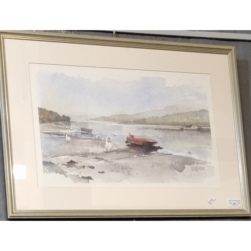 162 - Julian Brown, estuary scene (probably Llansteffan), signed, watercolours. 32 x 48cm approx. Framed a... 