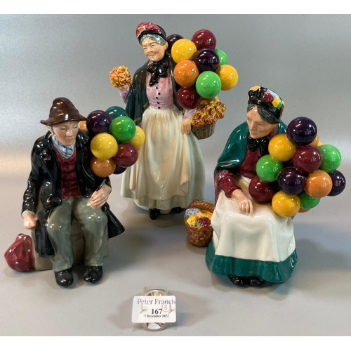 167 - Three Royal Doulton bone china figurines to include: 'The Balloon Man', 'The Old Balloon Seller' and... 