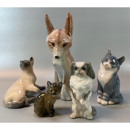 177 - Collection of Royal Copenhagen porcelain animals to include: cats, Pekinese dog etc. Together with a... 