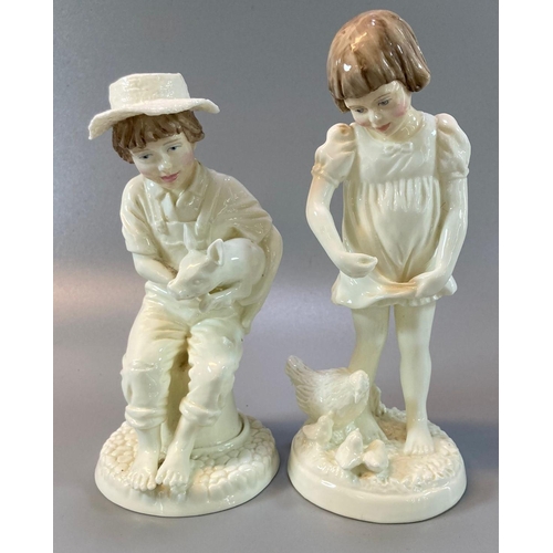 180 - Two Royal Worcester blanc de chine figurines to include: 'Pick of the litter' and 'feeding Henrietta... 