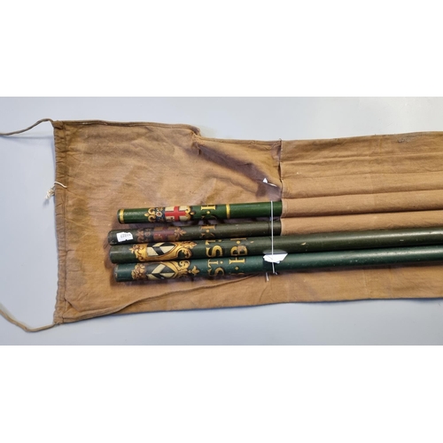 198 - A group of four unusual warden's long wooden wands (possibly University or Masonic or ecclesiastical...