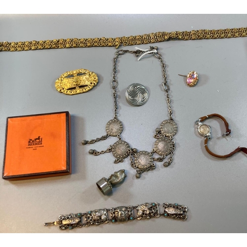 211 - Collection of  jewellery including ladies dress watch, gold finish cufflinks, studs, brooches, white... 