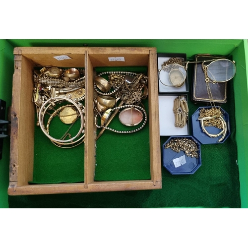 218 - Box file rolled gold and Victorian rolled gold, to include: necklaces, bracelets, rings, bangles, lo... 