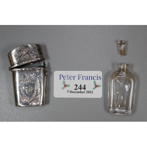 244 - Unusual Victorian silver travelling case, the interior fitted with a small glass scent bottle, the o... 