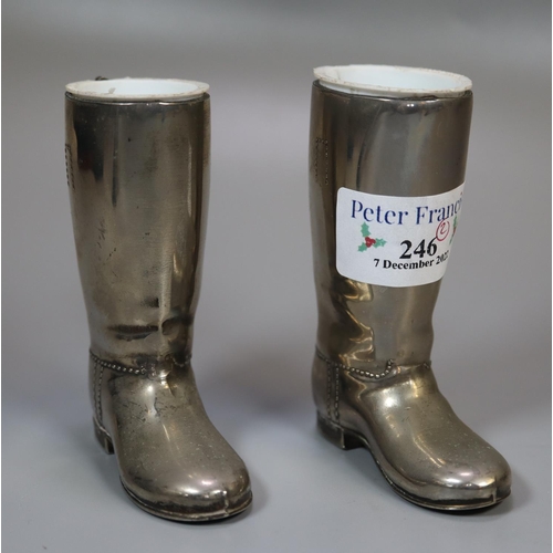 246 - Pair of miniature silver plated stirrup cups in the form of riding boots.  (B.P. 21% + VAT)