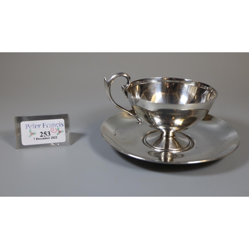 253 - Early 20th  century silver cup and saucer by  John Gloster Birmingham 1919.  4.2 troy ozs approx.  B... 