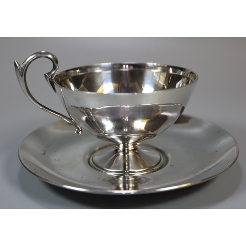 253 - Early 20th  century silver cup and saucer by  John Gloster Birmingham 1919.  4.2 troy ozs approx.  B... 