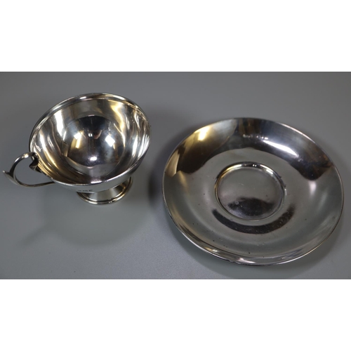 253 - Early 20th  century silver cup and saucer by  John Gloster Birmingham 1919.  4.2 troy ozs approx.  B... 