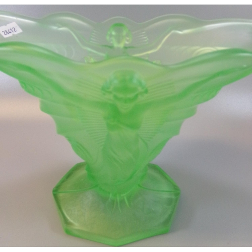 31 - Art Deco design uranium glass vase, in the Schmetterling (butterfly) pattern. Probably by Walther & ... 