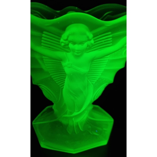 31 - Art Deco design uranium glass vase, in the Schmetterling (butterfly) pattern. Probably by Walther & ... 