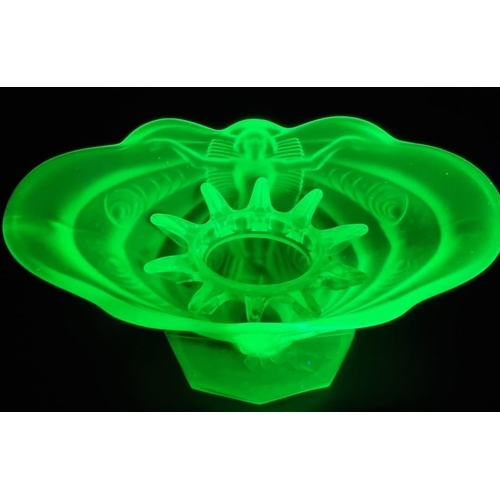 31 - Art Deco design uranium glass vase, in the Schmetterling (butterfly) pattern. Probably by Walther & ... 