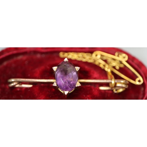 347 - Edwardian bar brooch set with an amethyst in fitted box.  (B.P. 21% + VAT)