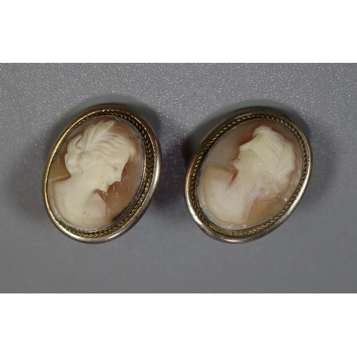 355 - Pair of silver mounted shell cameo portrait earrings. (2)
(B.P. 21% + VAT)