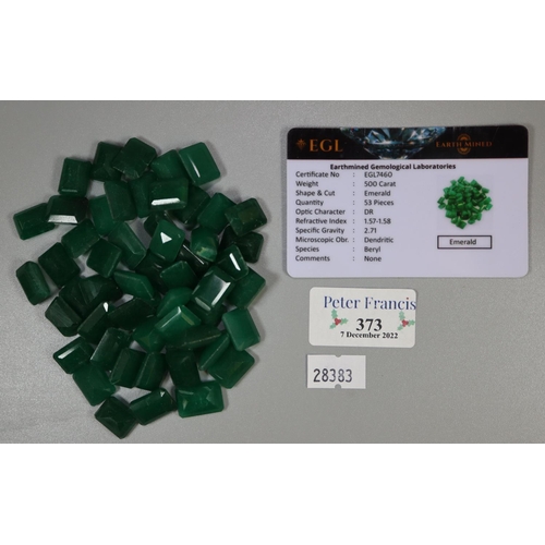 373 - A bag of unmounted emerald gem stones. Not warranted. Together with EGC certificate.
(B.P. 21% + VAT... 