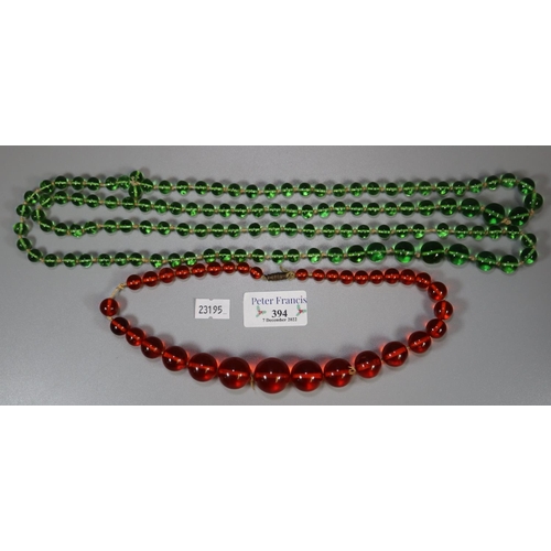 394 - Collection of assorted coloured glass bead necklaces. 
(B.P. 21% + VAT)