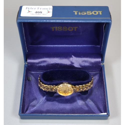 408 - Tissot lady's gold plated wristwatch, appearing in original box, with original receipt.
(B.P. 21% + ... 