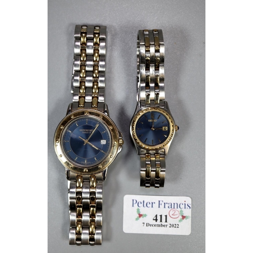 411 - Pair of stainless steel Raymond Weil ladies and gent's wristwatches. (2)
(B.P. 21% + VAT)