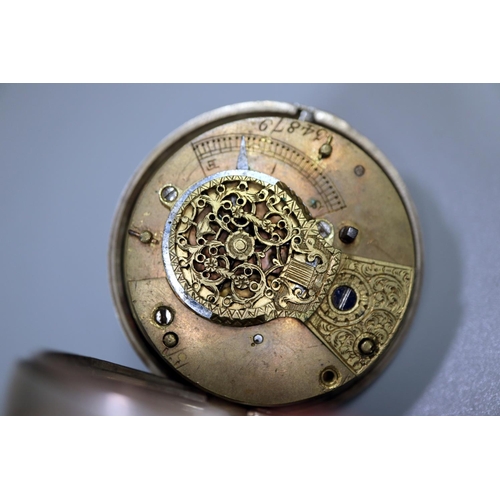 415 - 19th Century pear cased silver open faced pocket watch with enamel face and Roman numerals and origi... 