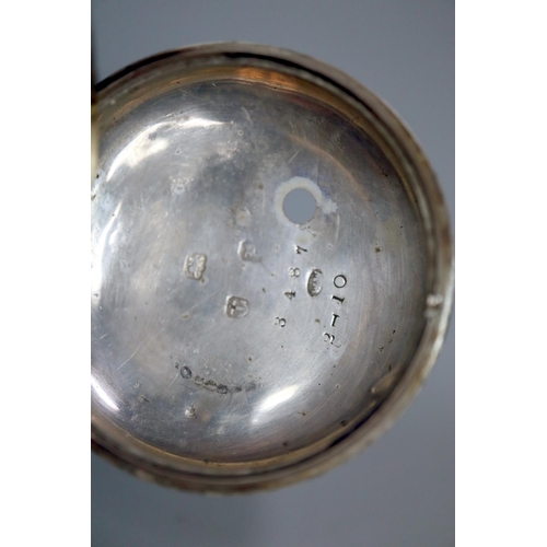 415 - 19th Century pear cased silver open faced pocket watch with enamel face and Roman numerals and origi... 