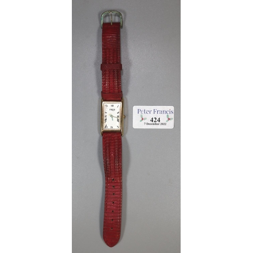 424 - A lady’s  ‘Fred Paris’  wristwatch of rectangular form with leather strap.
(B.P. 21% + VAT)