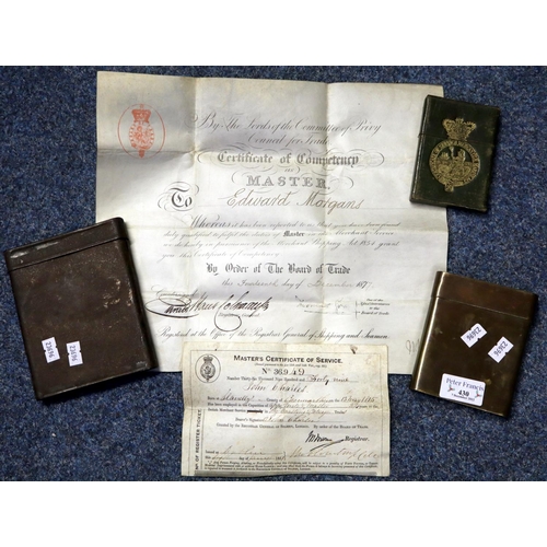 430 - Merchant Navy-19th century certificate of competency as Master Edward Morgans, by order of the Board... 