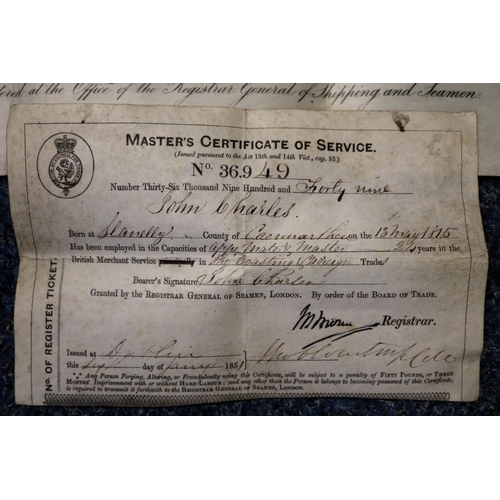 430 - Merchant Navy-19th century certificate of competency as Master Edward Morgans, by order of the Board... 